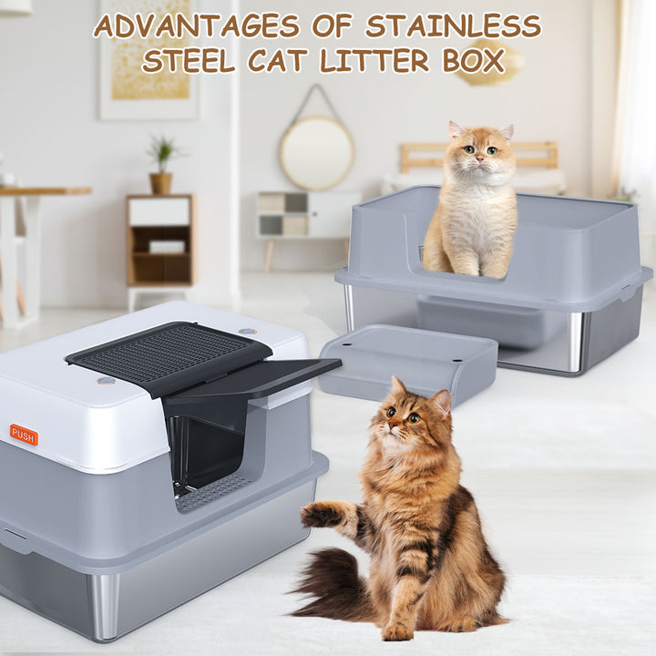 Stainless Steel Cat Litter Box，Large Size, High Capacity，best cat litter box for odor control，best rated cat litter box