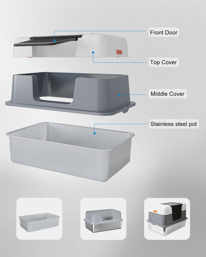 Stainless Steel Cat Litter Box，Large Size, High Capacity，best cat litter box for odor control，best rated cat litter box