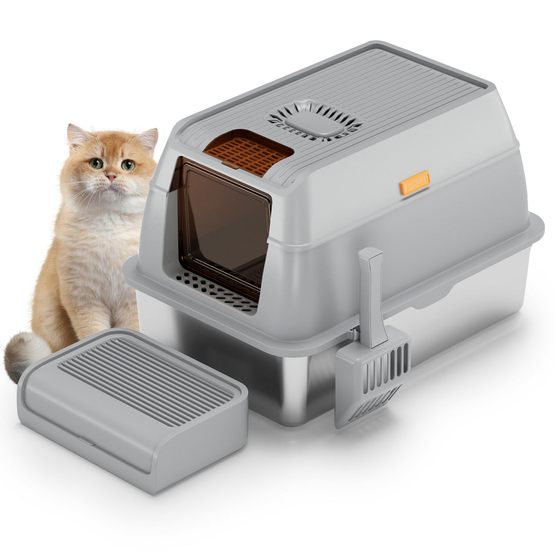 Stainless Steel Cat Litter Box，best cat litter box for odor contro